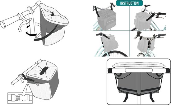 Viervoetjes - Fietsmand Voor Honden - Met HondenRiem - Draagbare Hondenmand Voor Fiets - Grijs & Groen - Afneembaar - Schoudertas - Draagtas