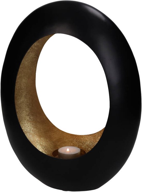 Kandelaar - Egg open zwart met goud