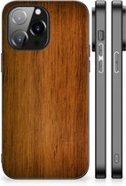 Leuk Case Super als Vaderdag Cadeaus iPhone 14 Pro Max Smartphone Hoesje met Zwarte rand Donker Hout