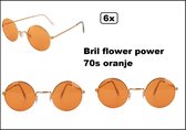 6x Bril flower power 70s oranje - John lennon bril beatles rond 70s and 80s disco peace flower power happy together toppers