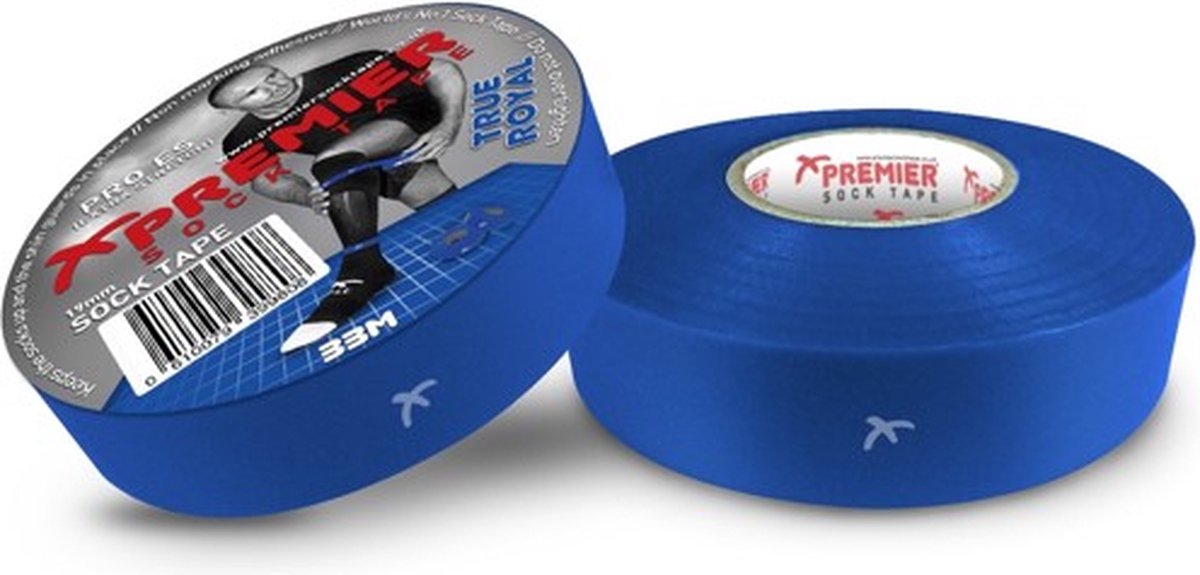 Premier Socktape - Voetbalsokken - Sokophouders - Voetbal Tape - Sokkentape - Kousentape - 33m x 19mm - Royal Blauw