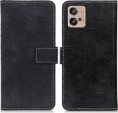 Mobigear Telefoonhoesje geschikt voor Motorola Moto G32 Hoesje | Mobigear Croco Bookcase Portemonnee | Pasjeshouder voor 3 Pasjes | Telefoonhoesje voor Pinpas / OV Kaart / Rijbewijs - Zwart