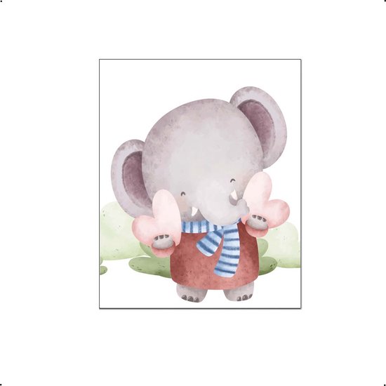 PosterDump - Aquarel olifant met hartje liefde - Baby / kinderkamer poster - Dieren poster - 30x21cm / A4