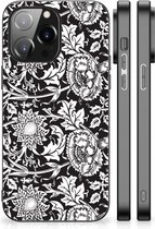 Mobiel TPU Hard Case iPhone 14 Pro Max Telefoon Hoesje met Zwarte rand Zwart Bloemen