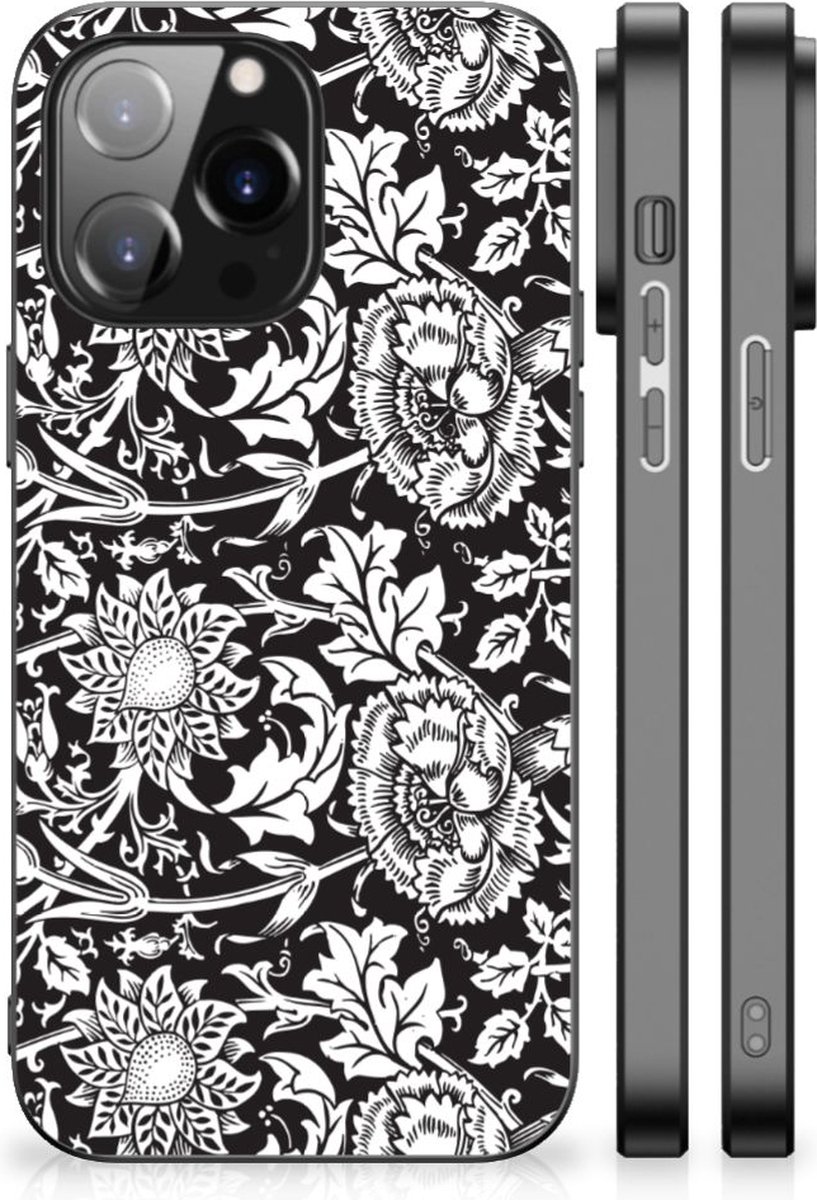 iPhone 14 Pro Max Bloemen Hoesje Black Flowers