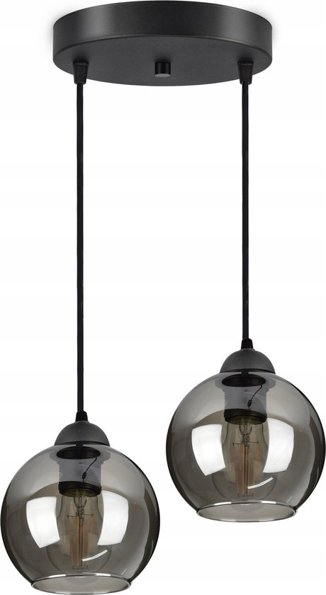 Hanglamp Industrieel voor Woonkamer, Eetkamer - Zwart Glas - 2-lichts - Zwart Transparant - 2 bollen