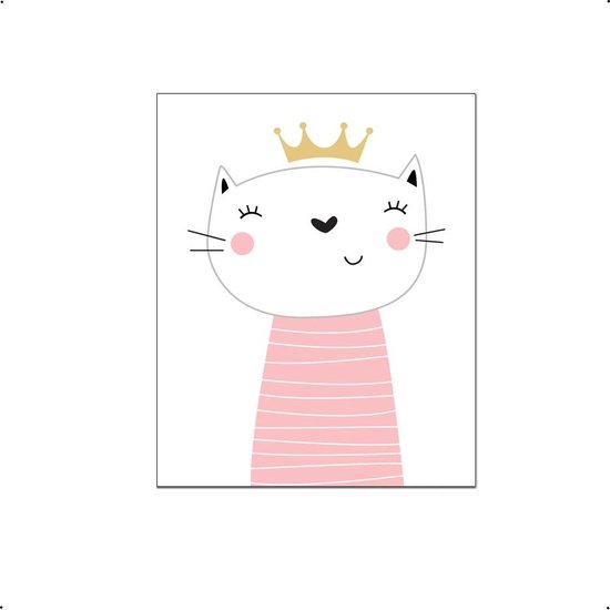 PosterDump - Poesje met kroontje koningin roze - Baby / kinderkamer poster - Dieren poster - 30x21cm / A4