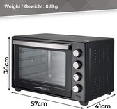 Jago - elektrische mini-grill oven met timer - dubbele glazen deur - 2000W - 48 liter - Zwart
