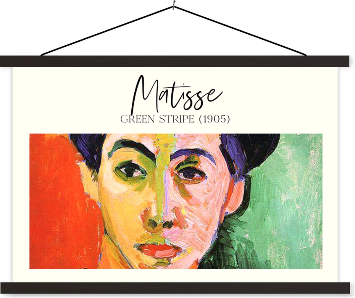 Posterhanger incl. Poster 150x100 cm - Schoolplaat - Kunst - Matisse - Green stripe (1905) - Schilderij - Textielposter - Zwarte latten