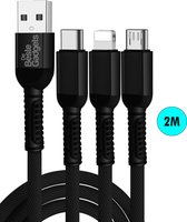 De Beste Gadgets Câble de Charge 3 en 1 Zwart - Lightning/USB-C/MicroUSB 2.0m