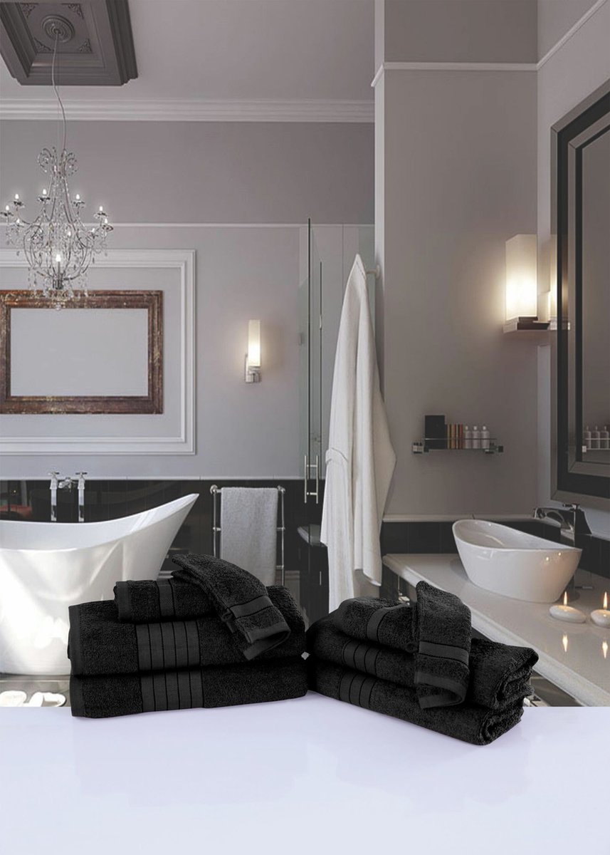 Good Morning uni handdoek effen kleur - Handdoekenset 4 - Zwart - Badstof