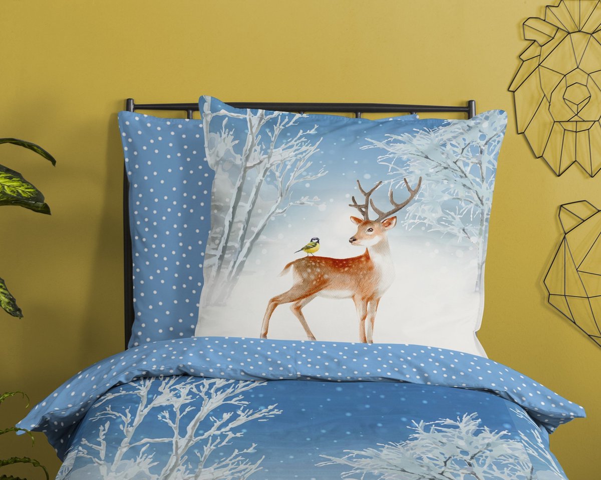 Good Morning Kinderdekbedovertrek "hert" - Blauw - (140x200/220 cm) - Katoen Flanel