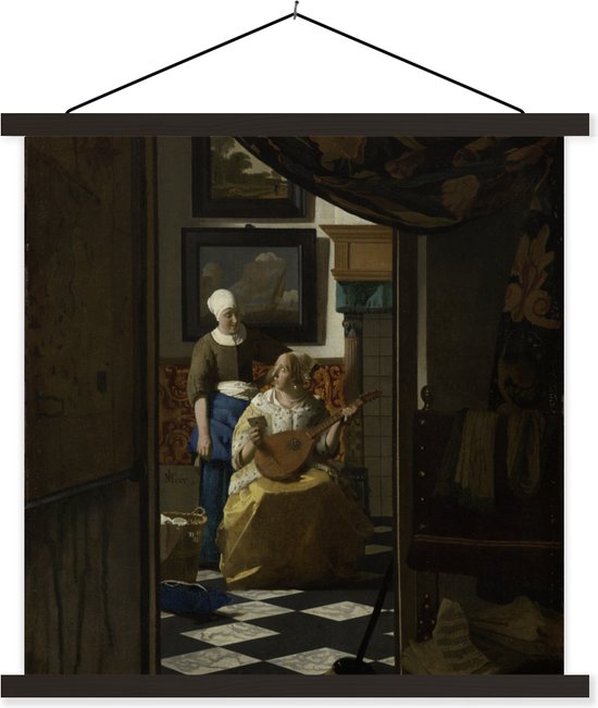 Posterhanger incl. Poster - Schoolplaat - De liefdesbrief - Johannes Vermeer - 90x90 cm - Zwarte latten