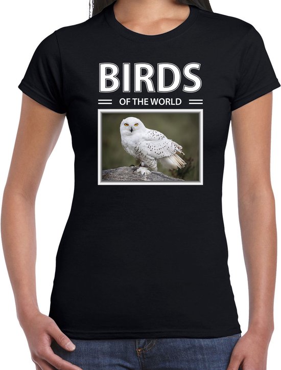Dieren foto t-shirt Sneeuwuil - zwart - dames - birds of the world - cadeau shirt Sneeuwuilen liefhebber L