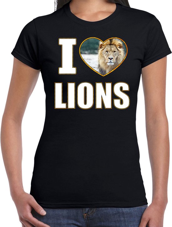 I love lions t-shirt met dieren foto van een leeuw zwart voor dames - cadeau shirt leeuwen liefhebber M