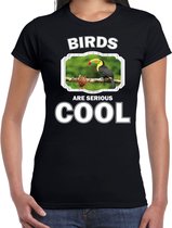 Dieren toekans t-shirt zwart dames - birds are serious cool shirt - cadeau t-shirt toekan/ toekans liefhebber XS