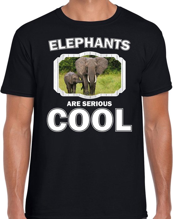 Dieren olifant met kalf t-shirt zwart heren - elephants are serious cool shirt - cadeau t-shirt olifant/ olifanten liefhebber S