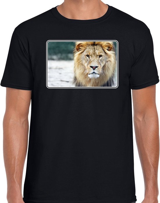 Dieren shirt met leeuwen foto - zwart - voor heren - Afrikaanse dieren/ leeuw cadeau t-shirt - kleding S