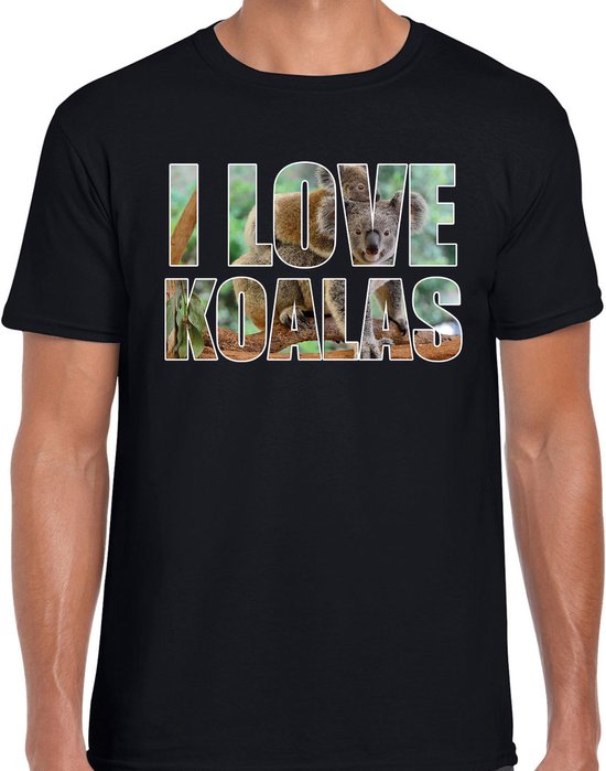 Tekst shirt I love koalas met dieren foto van een koala zwart voor heren - cadeau t-shirt koalaberen liefhebber L