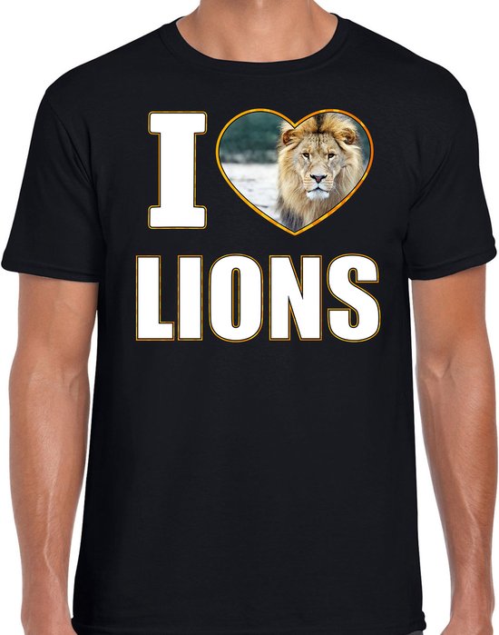 I love lions t-shirt met dieren foto van een leeuw zwart voor heren - cadeau shirt leeuwen liefhebber M
