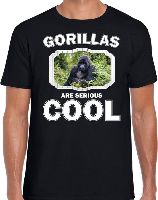 Dieren gorilla apen t-shirt zwart heren - gorillas are serious cool shirt - cadeau t-shirt gorilla/ gorilla apen liefhebber L