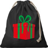 1x Kerst Cadeau cadeauzakje zwart met sluitkoord - katoenen / jute zak - Kerst cadeauverpakking zakjes