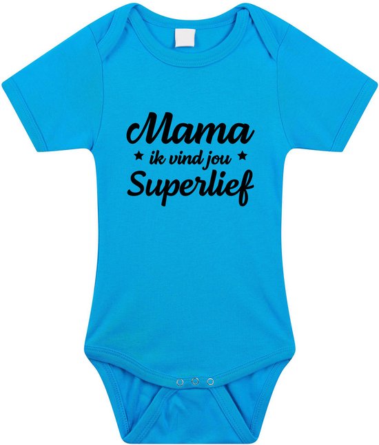 Mama superlief tekst baby rompertje blauw jongens - Kraamcadeau/ Moederdag cadeau - Babykleding 92