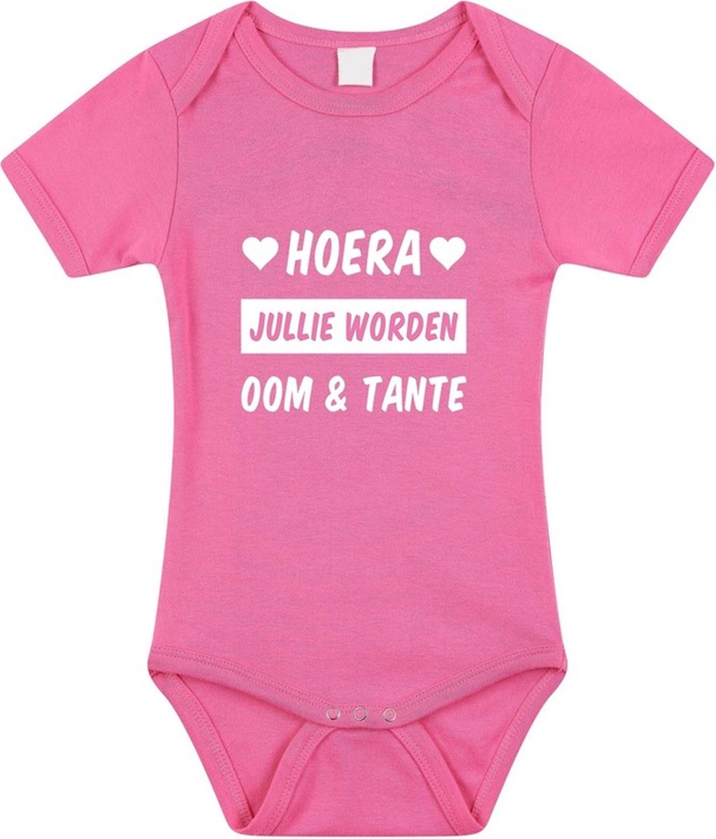 Hoera jullie worden oom en tante tekst baby rompertje roze meisjes - Kraamcadeau - Babykleding 56