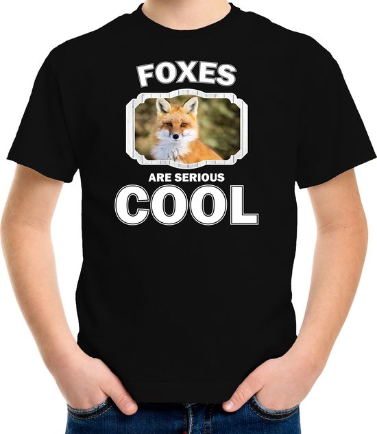 Dieren vossen t-shirt zwart kinderen - foxes are serious cool shirt  jongens/ meisjes - cadeau shirt vos/ vossen liefhebber - kinderkleding / kleding 146/152