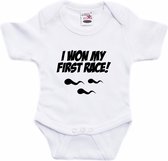 I won my first race tekst baby rompertje wit jongens en meisjes - Kraamcadeau - Babykleding 68