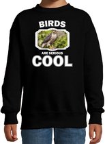 Dieren vogels sweater zwart kinderen - birds are serious cool trui jongens/ meisjes - cadeau havik roofvogel/ vogels liefhebber - kinderkleding / kleding 98/104
