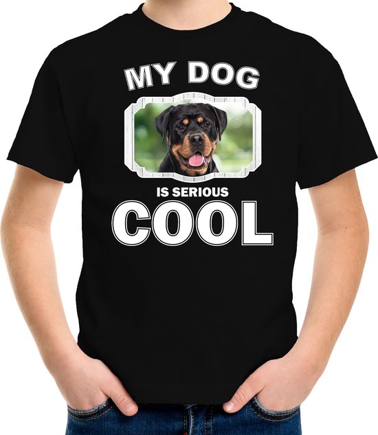 T-shirt chien Rottweiler Mon chien est sérieux noir cool - Enfant - Chemise cadeau amant des Rottweilers L (146-152)
