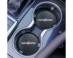 Set van 2 Bekerhouder Inleggers - Performance - Carbon Look - Geschikt voor alle automerken/ universeel - Carbon Bekerhouders Onderzetters - Zwart met Rood - Auto Accessoires