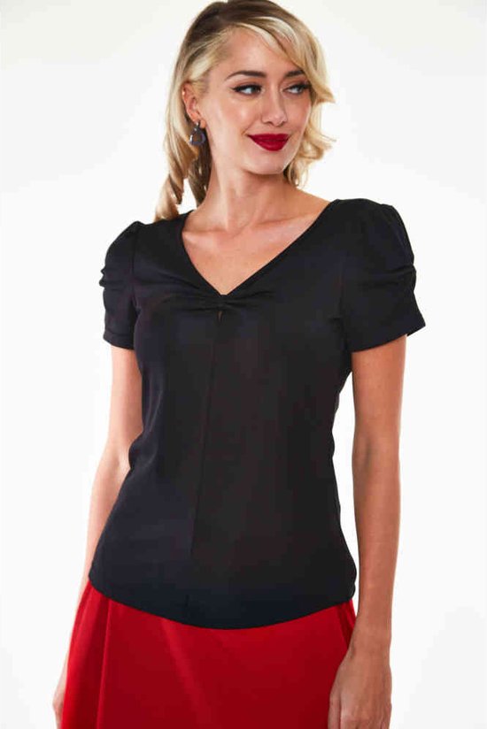 Star Vixen Women's 3/4 Sleeve V-Neck Top With Side Ruching - Soft Knit Work Casual Blouse