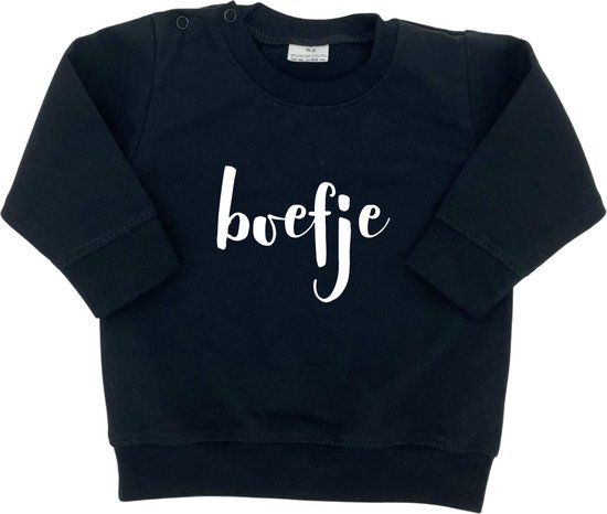 Zwarte sweater baby met tekst 'Boefje' - Maat 74 - Kraamcadeau - Babyshower - Babykleding