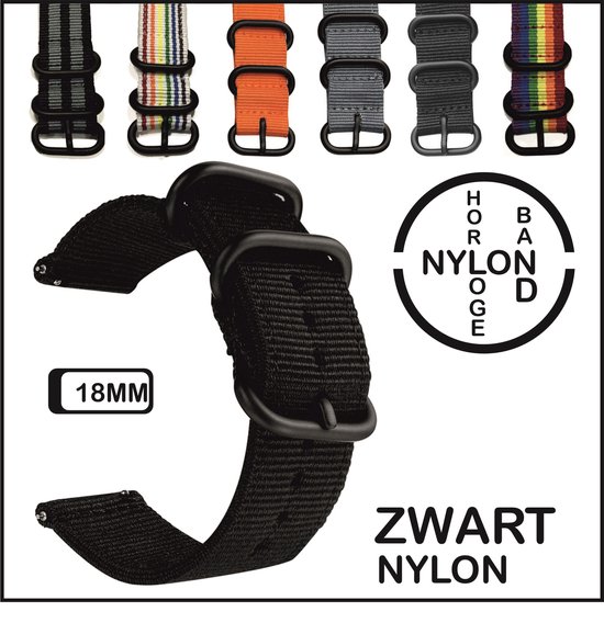 Divers bracelets de montre OTAN en nylon rayés et unis de 18 mm avec boucles noires.