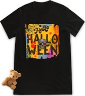 T shirt jongens en meisjes 'Hello Halloween' -  Halloween tshirt voor kinderen - Maten: 92 t/tm 164 - T-shirt kleur: zwart.