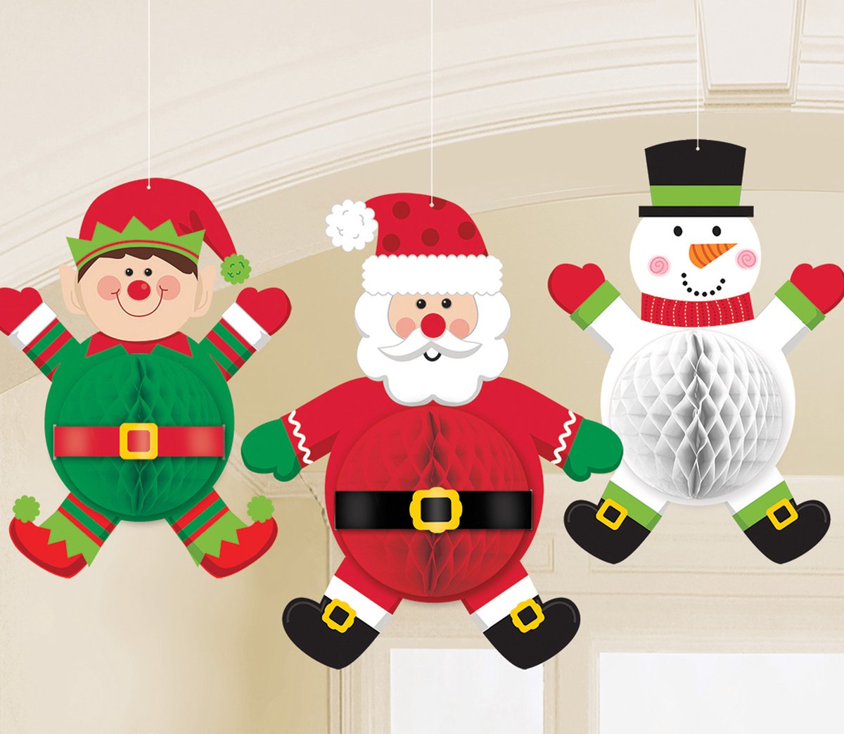Amscan Honeycombs Kerst 34,9 Cm Papier Rood/wit/groen 3 Stuks