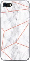 Geschikt voor iPhone SE 2022 hoesje - Marmer print - Rosé goud - Wit - Siliconen Telefoonhoesje