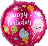 Folieballon happy birthday candy roze 45 cm