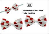 6x Luxe strik hartjesprint 13 x 7 cm hart hartje vlinder strik valentijn liefde carnaval optocht thema feest kerst gala huwelijk