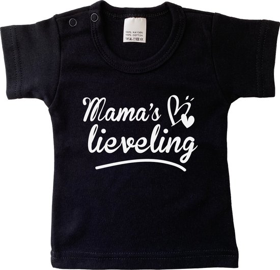 Kinder - t-shirt - Mama's lieveling - maat: 80 - kleur: zwart - 1 stuks - mama - moeder - kinderkleding - shirt - baby kleding - kinderkleding jongens - kinderkleding meisjes