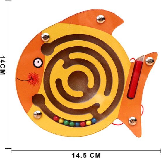 Thumbnail van een extra afbeelding van het spel Montessori Magnetische Doolhof Puzzel - Vis - Oranje - Geel