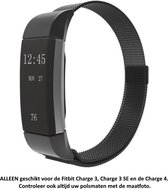 Zwart Milanees Bandje geschikt voor Fitbit Charge 3 / Charge 3 SE / Charge 4 – Milanese smartwatch strap - Polsbandje - Staal - RVS