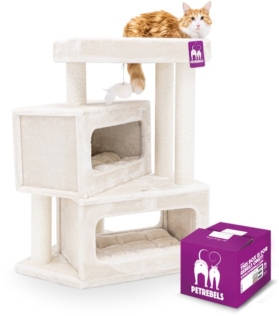Petrebels Krabpaal: 15x Duurzaam Design voor Gelukkige Katten 16 Petrebels Mansion 100 Krabpaal - Creme - Design - zeer stabiel
