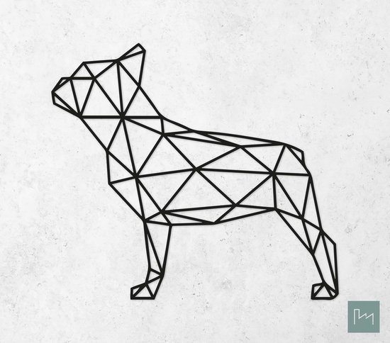 Laserfabrique Wanddecoratie - Geometrische Hond Franse Bulldog - Small - Zwart - Geometrische dieren en vormen - Houten dieren - Muurdecoratie - Line art - Wall art
