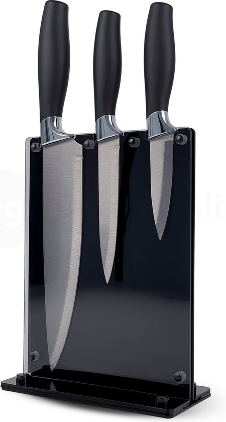 Ensemble de couteaux MDO - 3 pièces avec bloc - Acier inoxydable - Zwart