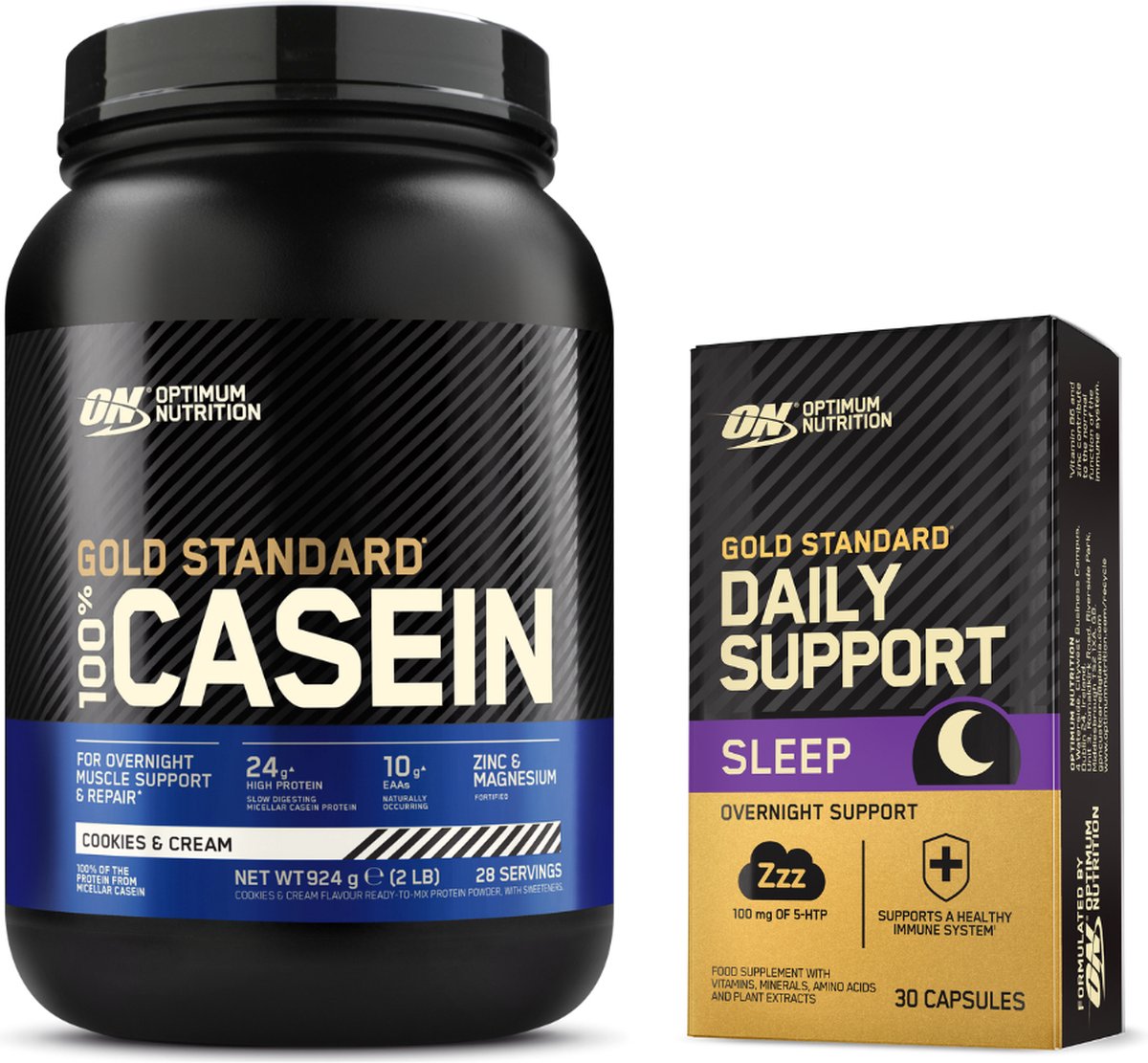 Optimum Nutrition Gold Standard 100% Casein Bundel - Cookies & Cream 100% Caseine Time Release Proteine Poeder + Daily Support Sleep - 28 shakes (924 gram) / 30 caspsules