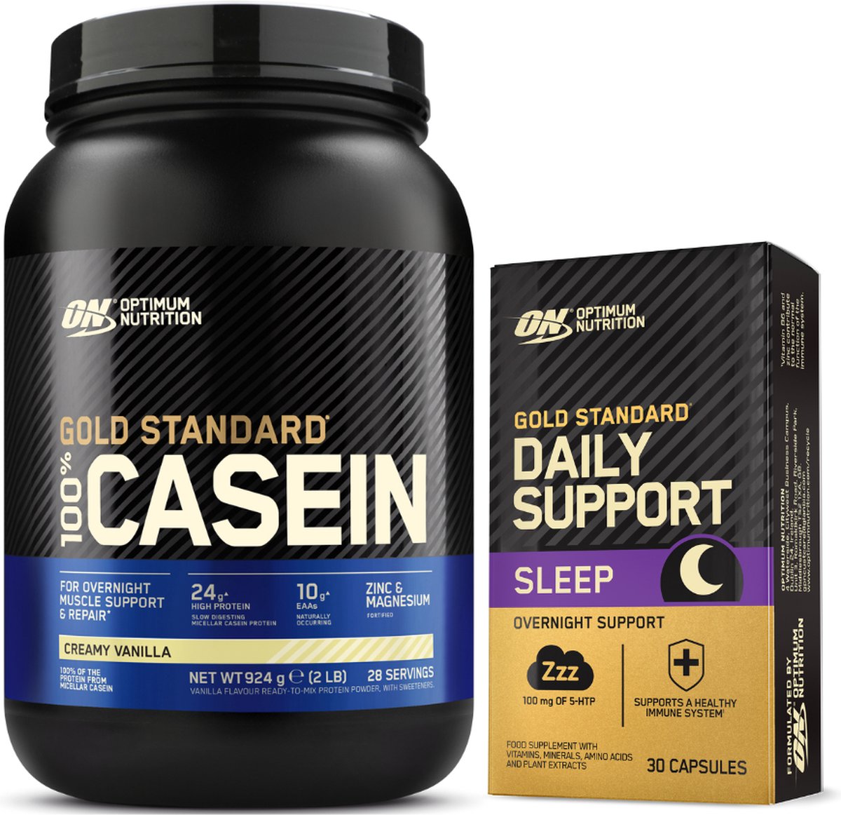 Optimum Nutrition Gold Standard 100% Casein Bundel - Vanilla 100% Caseine Time Release Proteine Poeder + Daily Support Sleep - 28 shakes (924 gram) / 30 caspsules