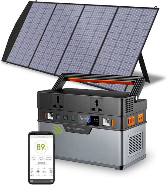 Allpowers - Zonnepaneel Set - Draagbare Generator - 700W Solar Portable Power Station - Zonnepaneel Camper - Opvouwbare 200W Zonnepaneel - Zonne-Energie Generator - 164000mAh/606Wh - Zuivere Sinus Ac Outlet Met 18V Zonnepaneel - 110V/220V